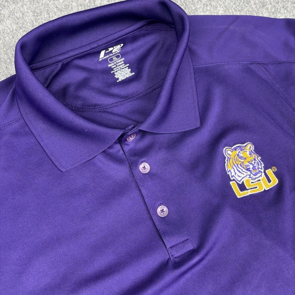 LSU Tigers Polo Shirt Mens Xl Purple Gold‎ Short Sleeve Pro Player Tiger Logo